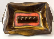 Vintage Large Ashtray Mid Century 50’s/60’s Ceramic Brown Glazed Cigar Cigarette