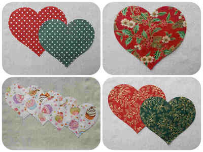 STOFF große HERZEN Stanzformen Patchwork Applikationen 100% Baumwolle Quilten Handnähen