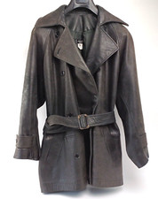 Vintage JOSEPH Black Leather Short Length Tre...