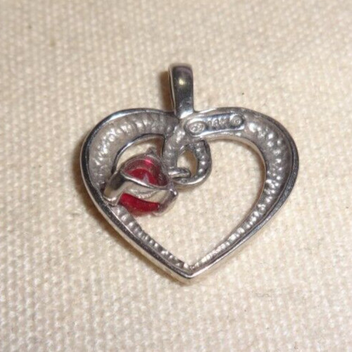14K White Gold & Dangling Ruby Heart Pendant - image 3