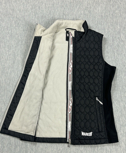 Marker Ski Quilted Vest Womens Small Black Outdoors Fleece Lined Full Zip Snow - Picture 9 of 11