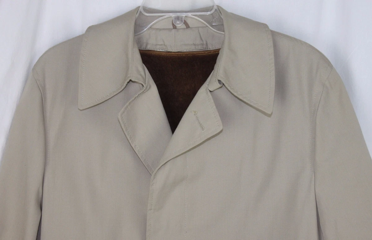 Vtg Sears Men s Trench Coat Dress Jacket Zip In Lining Khaki Tan