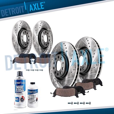 Front & Rear DRILLED Brake Rotors Ceramic Pads Kit for 2015 2016 Volkswagen GTI
