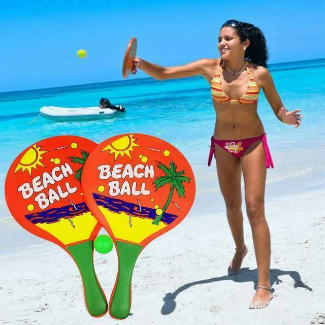 Set Racchette Da Spiaggia Rayline In Legno Con Palla - Gioco Vacanze - Foto 5