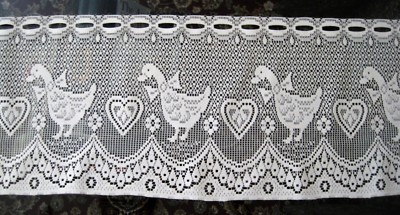 LACE CURTAIN VALANCE CAFE/TIER, DUCKS DESIGN 12'' DROP WIDTH, SOLD BY THE YARD