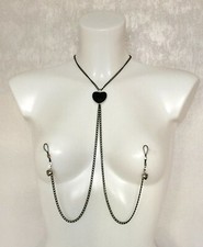 Collier corps chaînes noir anneaux de mamelon non perçants bijoux cœur sexy 