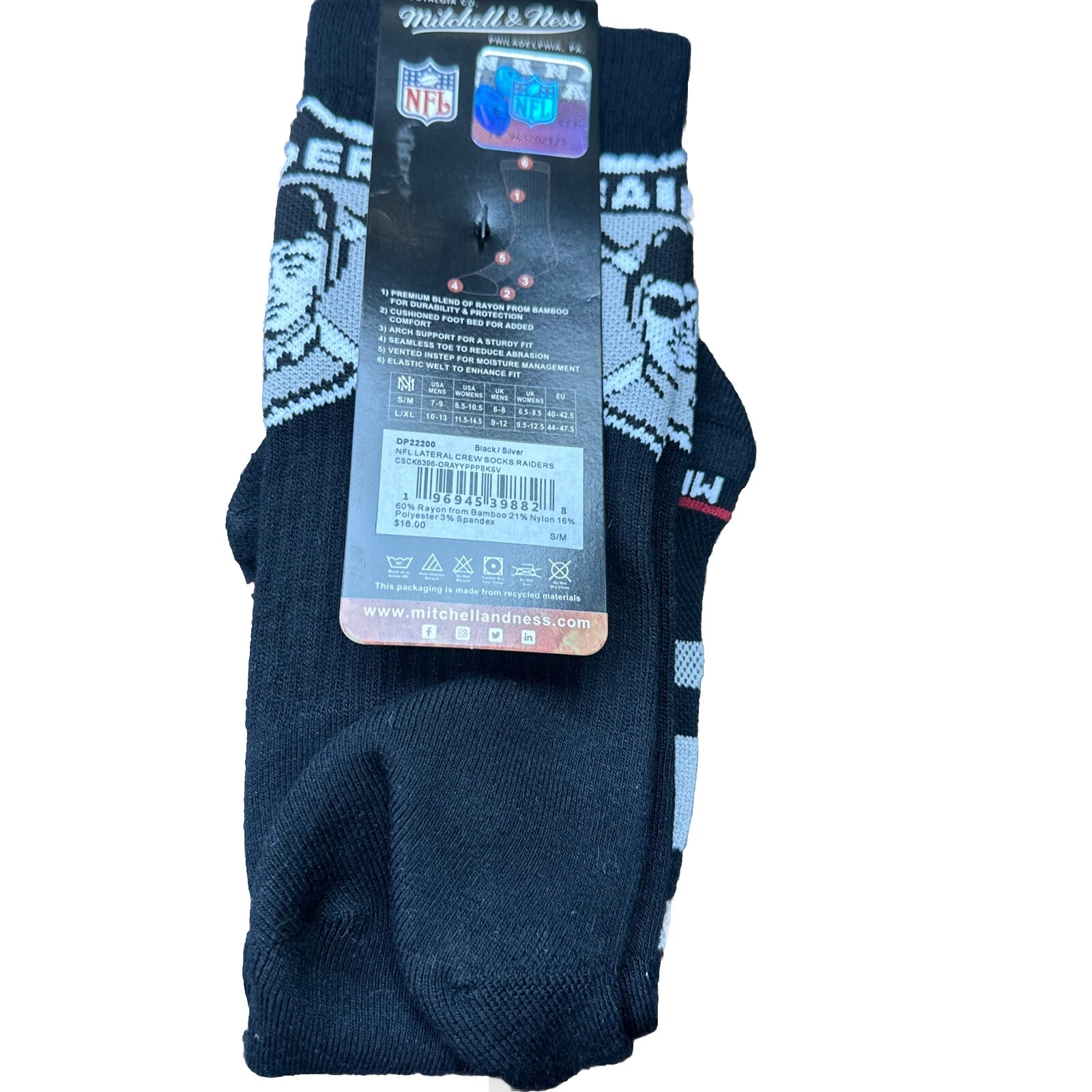 Mitchell & Ness football Team Raiders Socks S/M Black Crew New With Tags