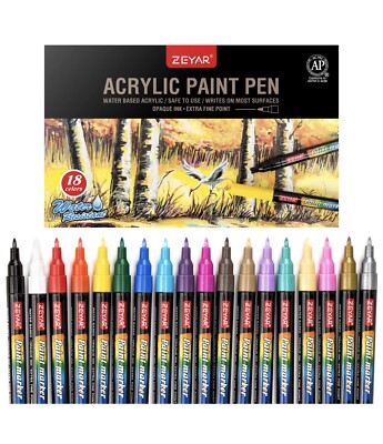 ZEYAR Premium Acrylmalstift Wasserbasis extra feine Spitze 18 Farben 