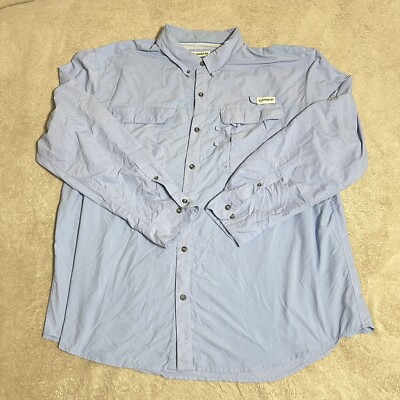 Magellan Men s Fish Gear Relaxed Fit Fishing Shirt Sz 3XL Blue Roll Tab Sleeves