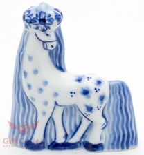 Porcelain Gzhel handmade Figurine of Horse bride wearing Wedding Veil Гжель
