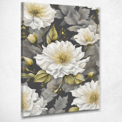 Modernes botanisches Gemälde Blumenkomposition mit weißen und grünen Blumen, btn8 q