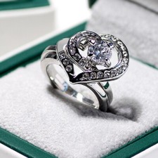 Elegant 925 Sterling Silver White Topaz Wedding Engagement 2 in 1 Ring Size 7