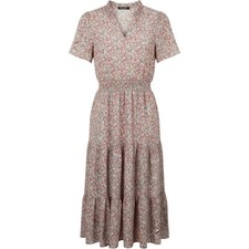 BTFBM Women Floral Maxi Dress XL Short Sleeve Smocked Waist Tiered Ruffle V-Neck