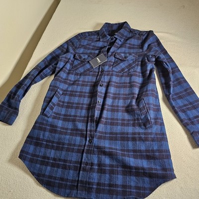 INSO Ladies L Red & Blue Plaid Cotton Long-Sleeve Button Double Pocket