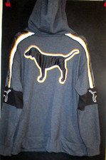 PINK Victoria's Secret Pullover 1/4 Zip Sherpa Hoodie Gray/Blk Big Dog Logo SZ L
