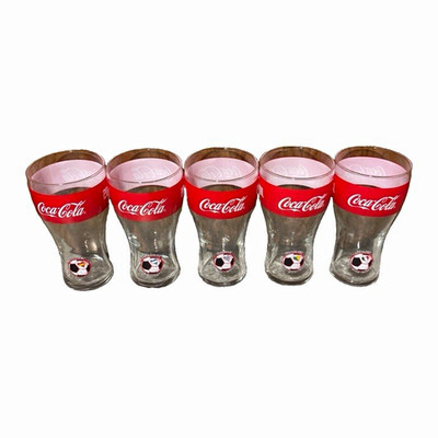 5x Coca-Cola Gläser Set mit rotem Logo-Band / Coca-Cola Schriftzug 2014 Sammler