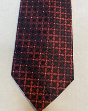 Men's Stafford 100 Silk Necktie Brown Black Reds Geometric Abstract 58  x3 1/2  
