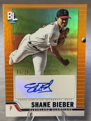  SHANE BIEBER 2023 Topps Big League Baseball Orange Foil Auto /25! #GUARDIANS 