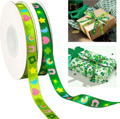 2 Rolls St. Patrick's Day Ribbons 30 Yards Satin Ribbon Lucky Charm Fabric Craft