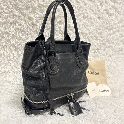 Chloe Paddington Black Leather Tote Bag w/Padlock Rare Vintage Auth