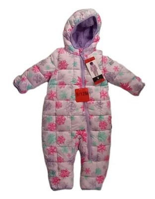 NWT Spyder Hooded Purple Snowflake Snowsuit sz9-12M Girls Fold Over Mittens/Feet