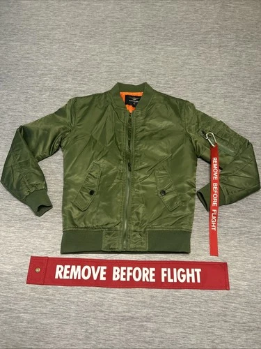Asstseries Militare Green Bomber Jacket Size S “Remove Before Flight Tag” - product listing photo
