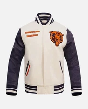 Letterman Handmade Chicago Bears Varsity Jacket With Leather Sleeves