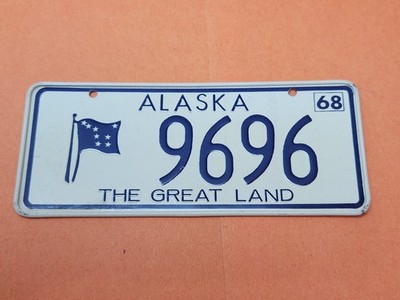 1968 Post Cereal metal license plate Alaska 9696 The Great Land