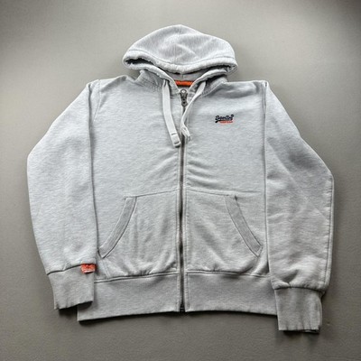 Superdry Hoodie Sweatshirt Mens Medium Gray Orange Label Fleece Heavyweight Zip