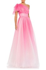 Mac Duggal Sparkle One-Shoulder Tulle Ball Gown in Hot Pink Ombre, Size 2