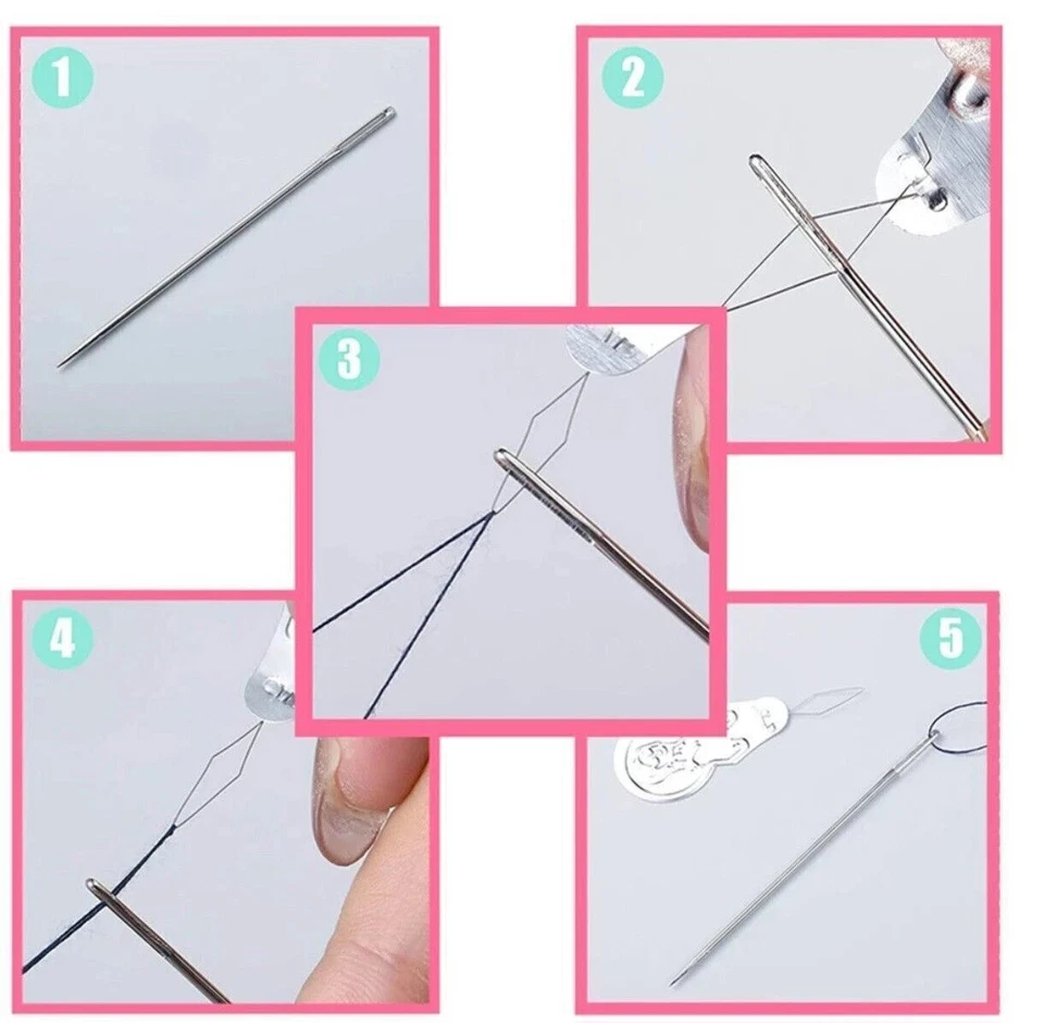 5x Needles Threader for Hand Sewing Stainless Steel DIY Needle Threaders Tool - Image 2 of 4