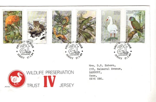 1984 JERSEY - WILDLIFE PRESERVATION TRUST IV FDC FROM COLLECTION N26
