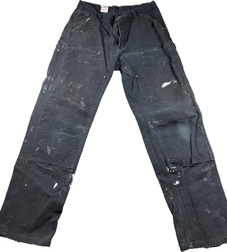 Vtg Carhartt B01 BLK Distressed Double Knee Dungaree 34x34 - Image 1