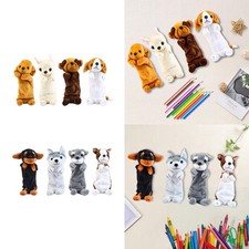 4x Plush Dog Doll Pencil Cases Pen Bags Cute Purses Stationery Supplies Soft