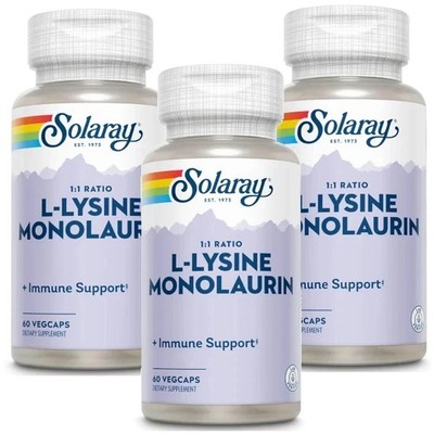 Solaray L-Lysine Monolaurin 60 Vegetarian Capsules Each (Pack of 3)