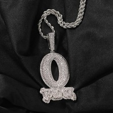 24" 5A CZ Men O BLOCK ICED Pendant Chain Necklace 18K Gold Plated Silver Hip Hop