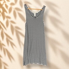 H&M Dress Women S Small Black Striped Shift Midi Sleeveless Round Neck Casual