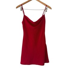 Y2K Urban Outfitters Red Satin Slip Dress Mini Cowl Neck D XS Adjustable Straps