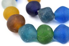 Jumbo Bright Medley Bicone Recycled Glass Beads 25mm Ghana African Sea Glass