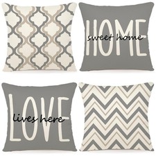 Farmhouse Throw Pillow Covers 18x18 Set of 4 Rustic Linen Square Decorative C...