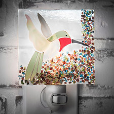 Stained Glass Night Light, Hummingbird, Outdoor, Plug in Nightlight for Bedroom/