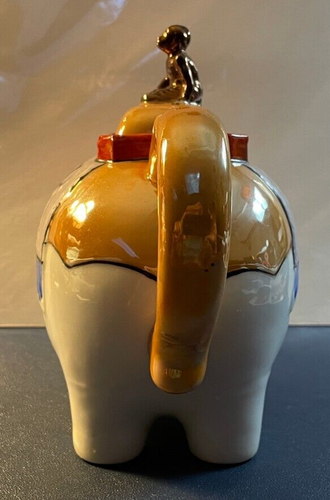 Vintage Luster Ware Elephant Teapot/w Rider on Lid Egyptian Design, Japan - Picture 4 of 11