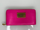 Marc Jacobs Pop Pink Leather Classic Q Gold Logo Zip Around Wallet