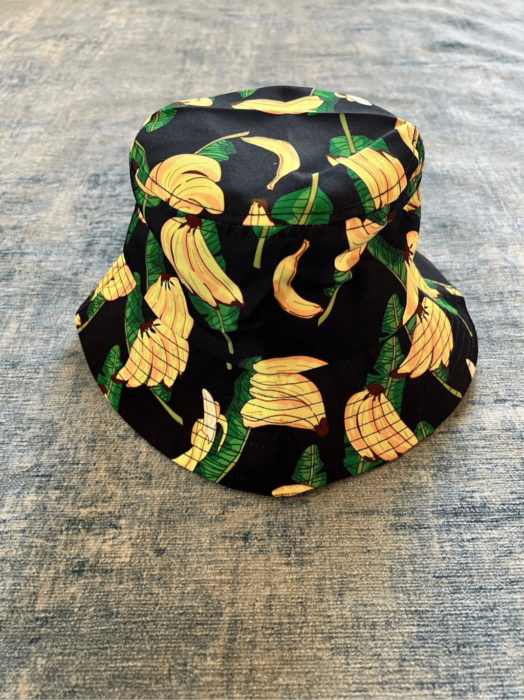 Black Yellow Green Banana and Leaves Cotton Canvas Bucket Hat
