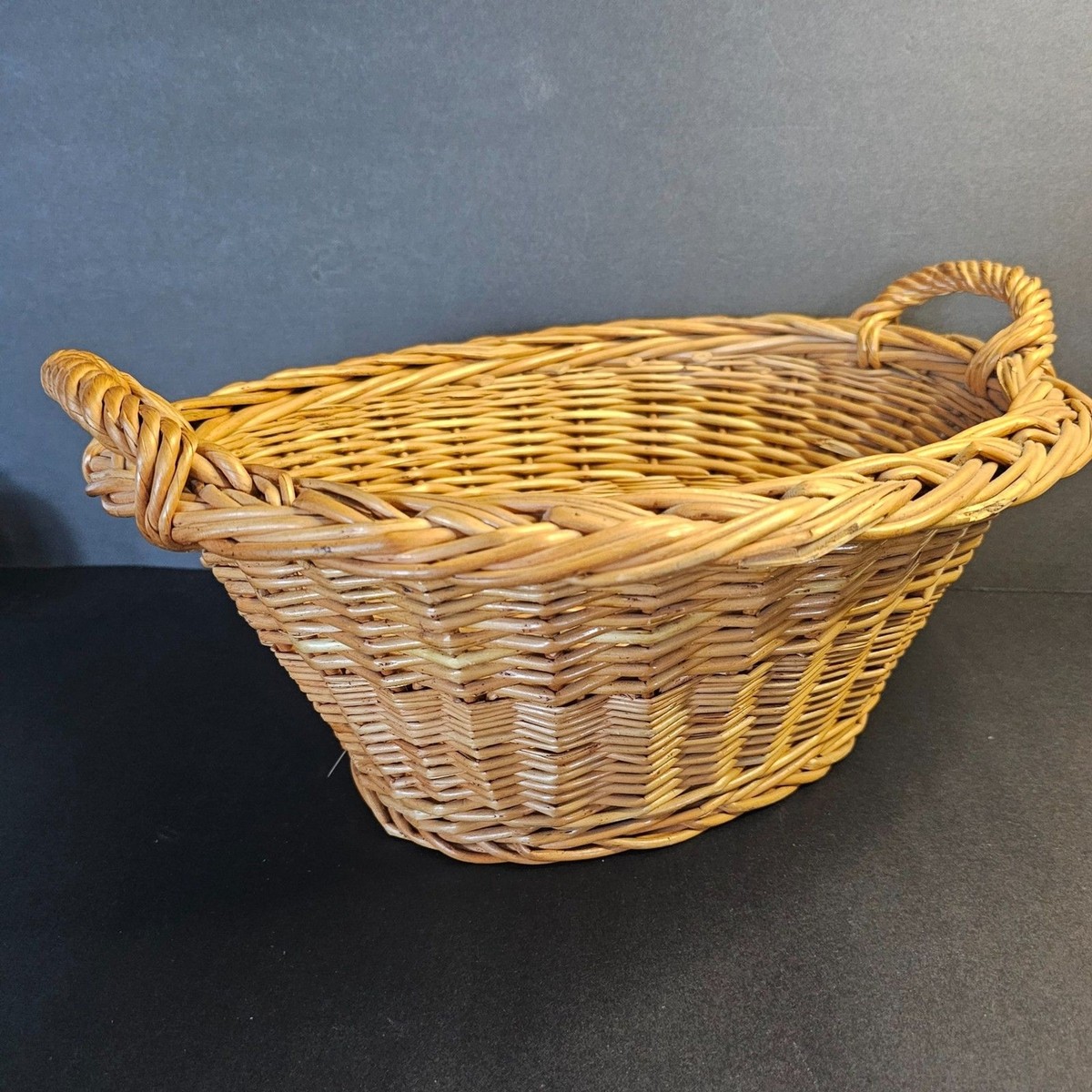 Vintage Woven Wicker Basket w Handles, Made in Yugoslavia 15