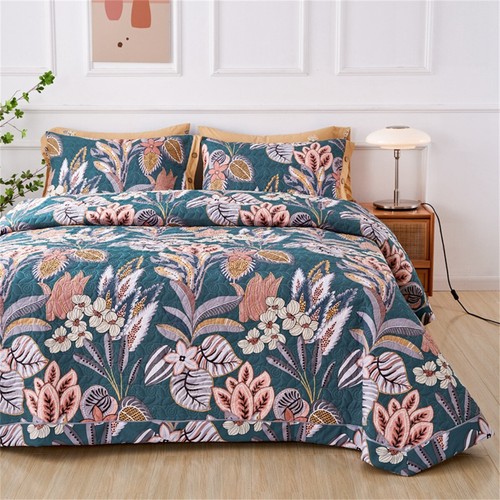 Patchwork Quilt Bedspread Coverlet Throw Rug Queen/King 100% Cotton Floral Blue - Picture 5 of 11