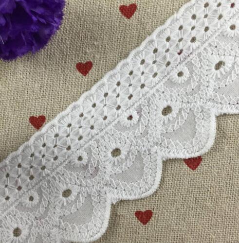 15 Yards White Soft Cotton Embroidery Eyelet Lace Trim Sewing Clothing 5 cm Wide - Picture 1 of 5