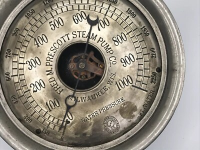 #ad RARE Prescott Steam Pump Water Pressure Gauge Schaffer amp; Budenberg Antique $885.55
