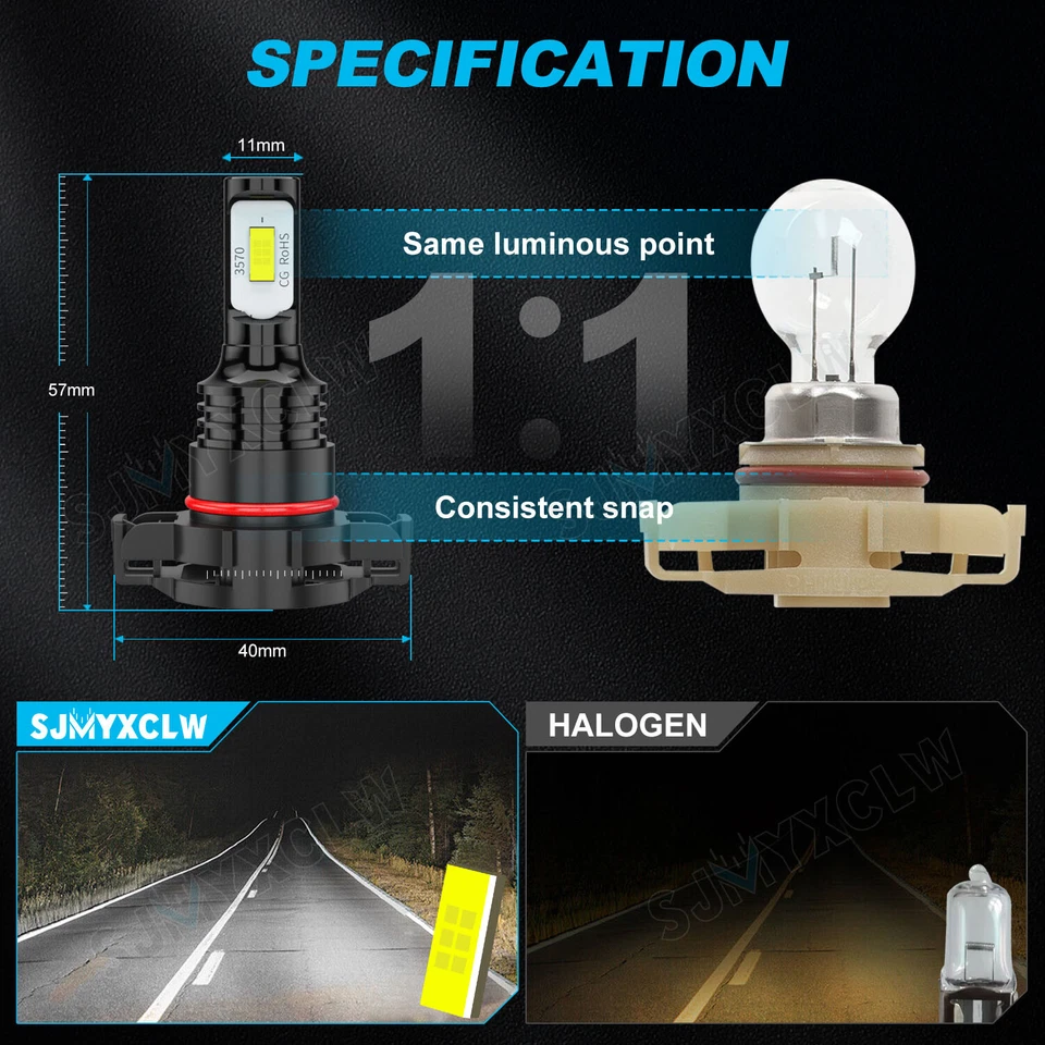 Lâmpadas de neblina LED super brancas 60W para Jeep Wrangler JL 5202 H16 2010-2020 - Imagem 4 de 4