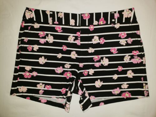 Womens Elle brand black/white stiped pink floral print shorts sz 8 - Picture 1 of 8